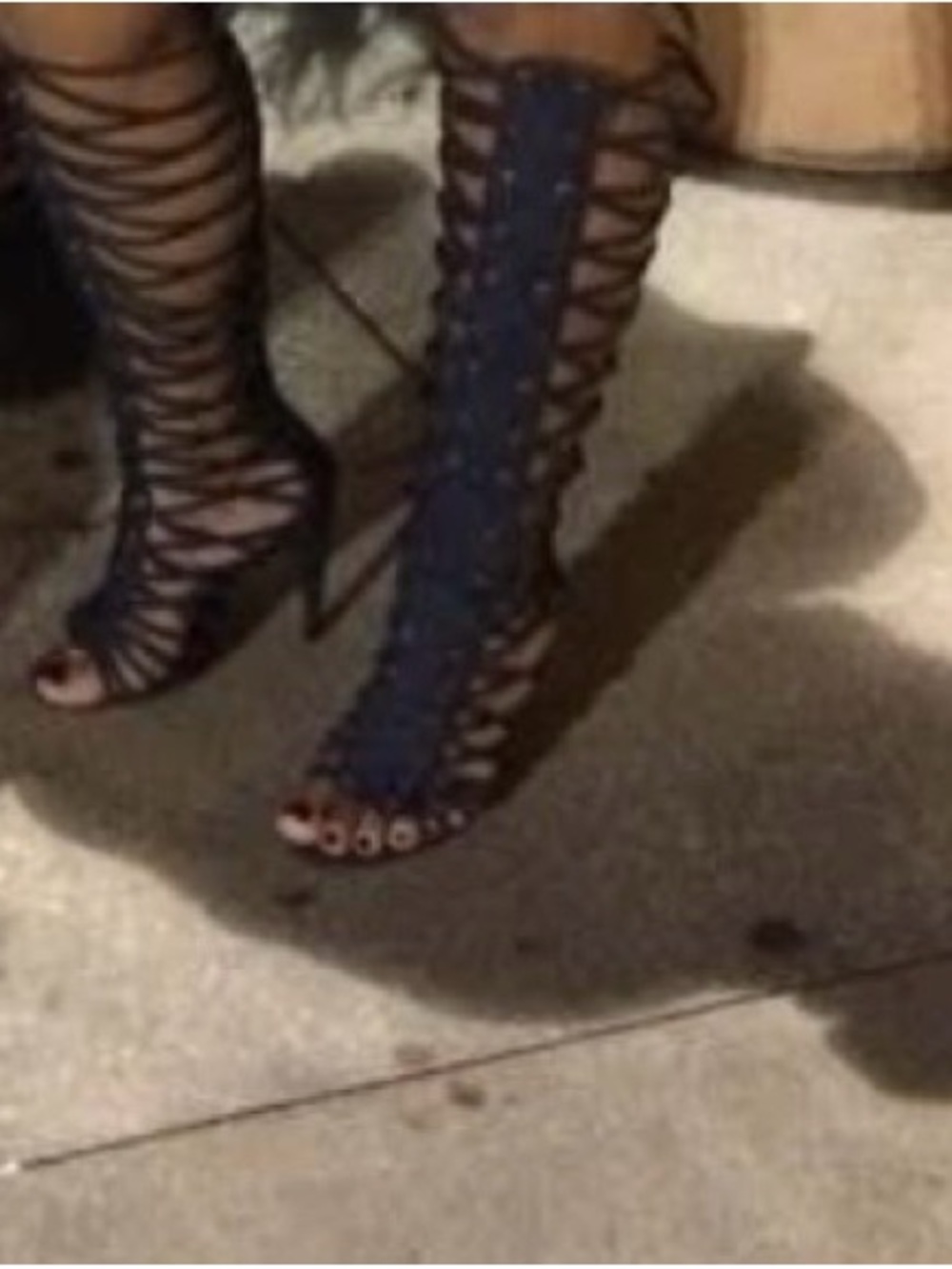 Lace-Up Knee High Stiletto Sandals - Denim Blue